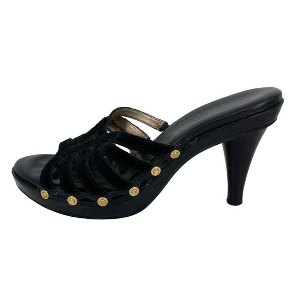 Cole Haan Shoes - Cole Haan Black Leather & Suede Strappy Slip On Stiletto Heels